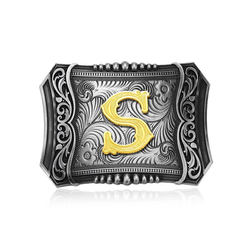 9978 Western Initial Letter ABC to XYZ Belt Buckle, Antique Golden Capital